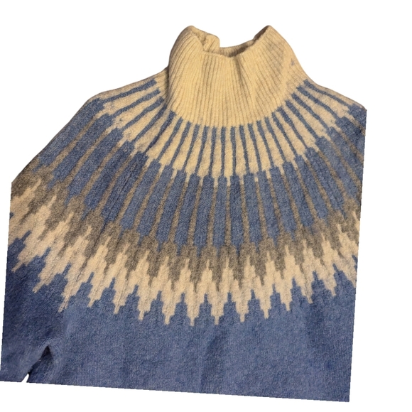 J.Crew Fair Isle Turtleneck Sweater Blue Wool Alpaca Blend Size M Cozy Ski Lodge - Picture 3 of 7